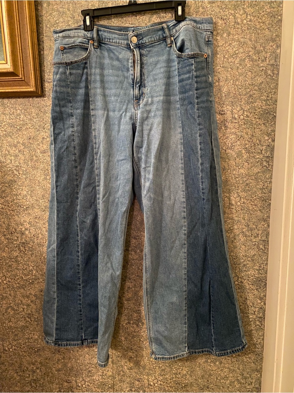 American Eagle sz 14 wide leg low rise stretch jeans two tone / side panels